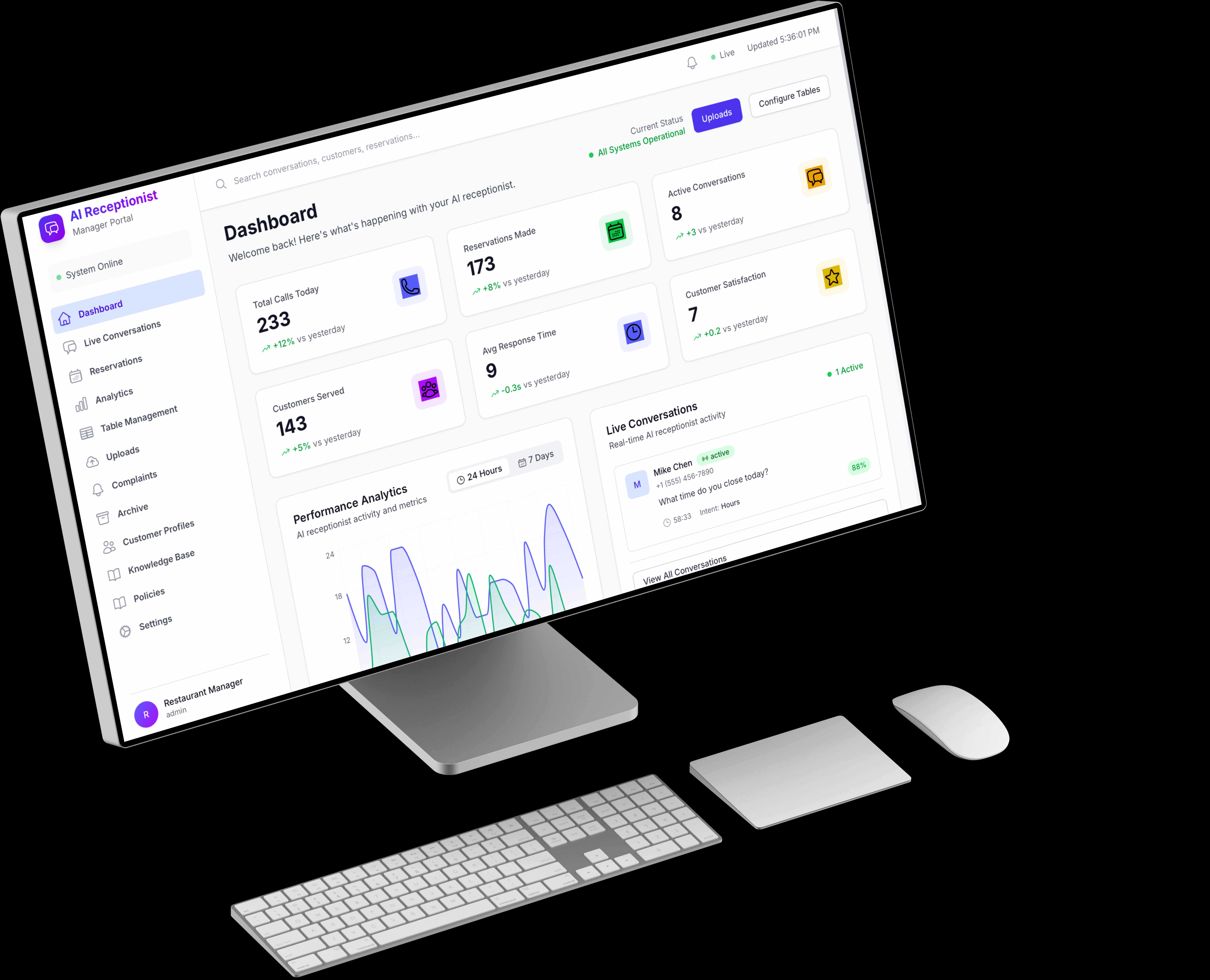 AI Receptionist Manager Portal on professional desktop setup